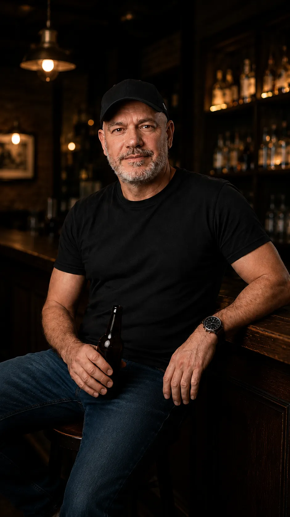 Maximiliano Paz con gorra en un bar
